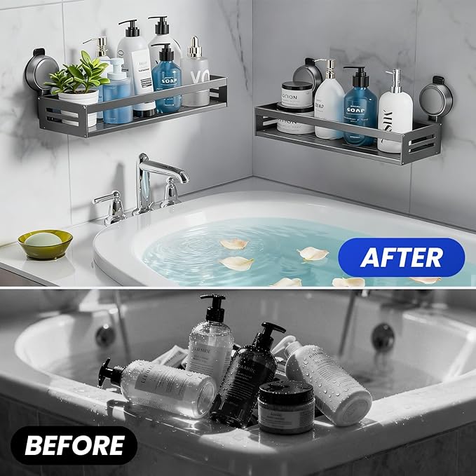 BREIS Shower Caddy Suction Cup, No Drill Shower Shelves, Rustproof Suction Showers Organizer, Large Capacity Bathroom Shower Organizer Storage Rack, Bathroom Caddy for Home Decorate