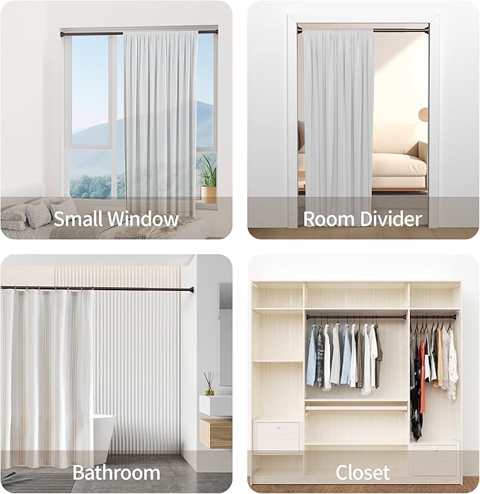 Shower Curtain Rod, 1" Diameter Heavy Duty Tension Shower Rod, Non Slip Adjustable 28-46 inch No Drilling Shower Curtain Rods Spring Tension For Bathroom, Shower Stall, No Rust, Bronze