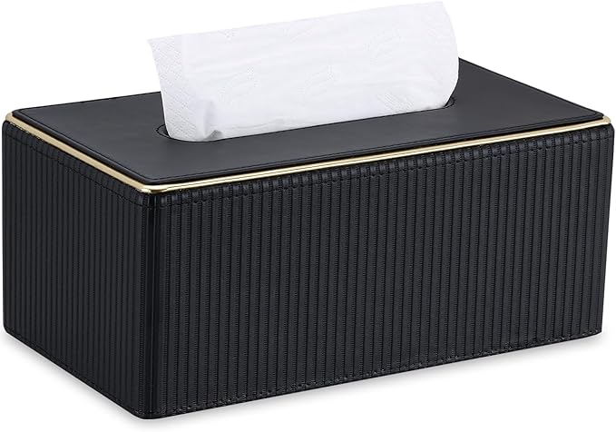 GORESE PU Leather Tissue Box Cover for Kleenex, Rectangle Tissue Box Holder, Rectangular Decorative Tissue Holder for 120(3-Ply)/160(2-Ply) Tissue Box, Black