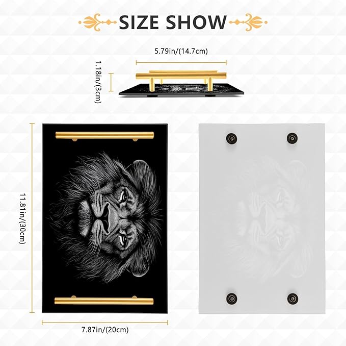 Black Head of A Lion Vanity Tray Acrylic Decorative Serving Tray Coffee Table Tray for Bathroom Living Room Bedroom