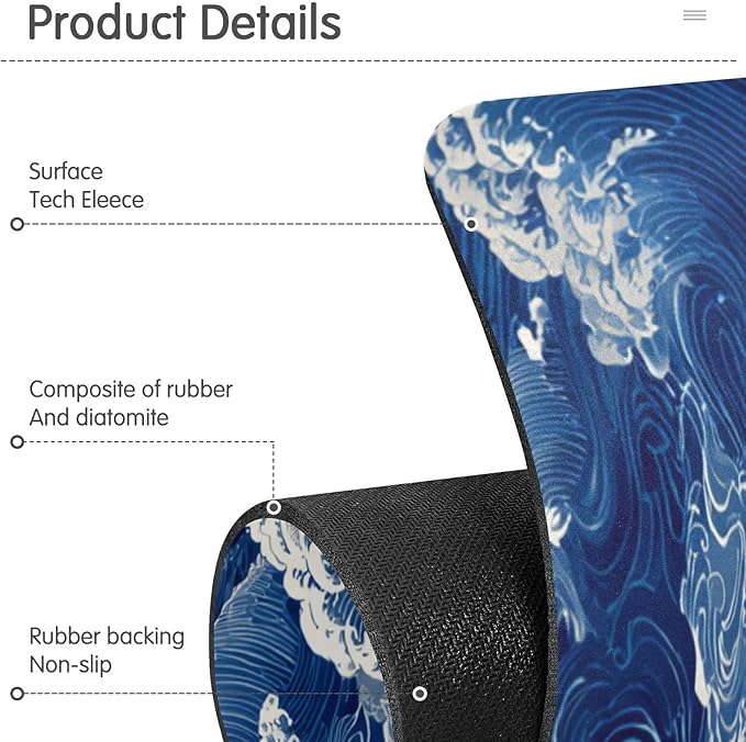 Kitchen Sink Splash Guard 1 PC 30 Inch Sink Faucet Mat Splash Guard for Bathroom Countertop Water Absorbent Foldable Cuttable Soft Washable Blue Ocean Waves