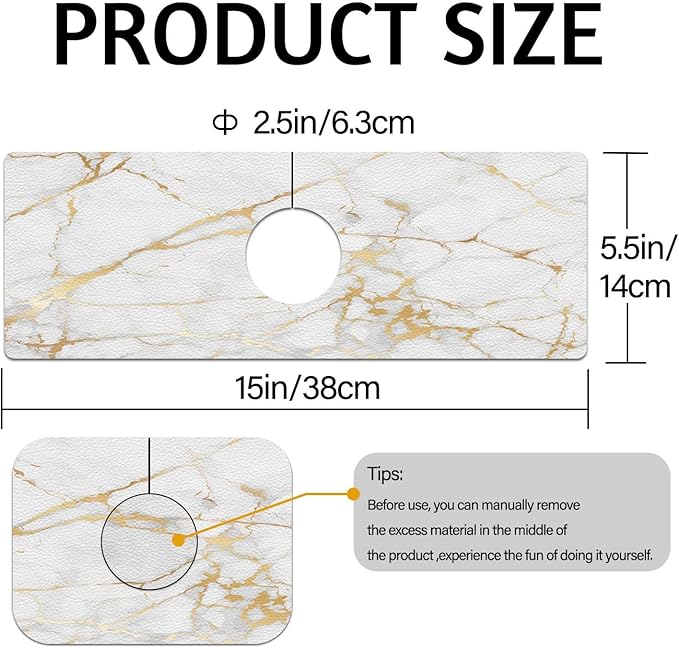 MCALK Marble White Kitchen Sink Faucet Mat Splash Guard, Absorbent Quick-Dry Kitchen Sink Mat - Ideal for Splash Guard & Drip Catching with Modern Art Decor( 1pc 15"x5.5")