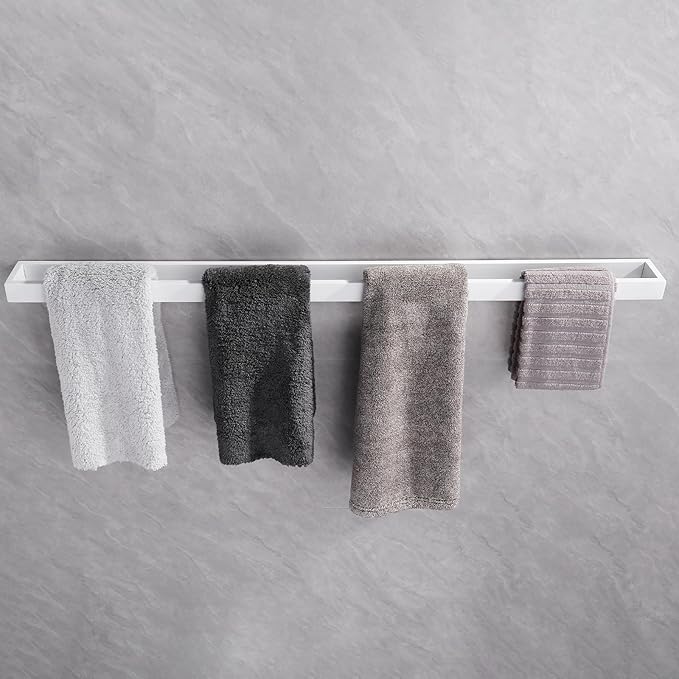 GERZWY 36-Inch Bathroom Towel Bar Stainless Steel Bath Towel Bar Modern Square Style Wall Mount, White