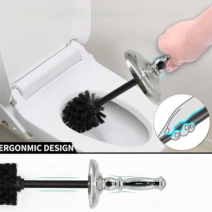 Metal Toilet Bowl Brush with Holder Premium Bathroom Cleaning Set Rustproof Hygienic Durable Elegant Finish
