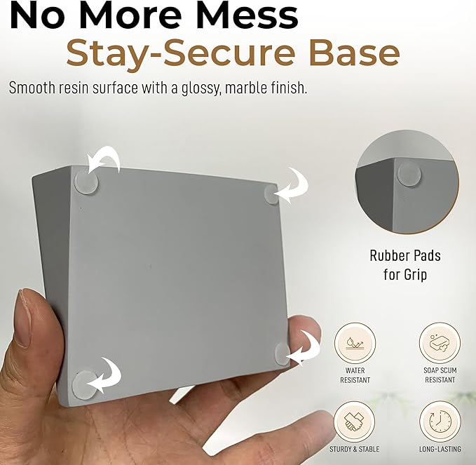 DOXOLOGY Gray Marble Soap Dish Bathroom Organizer - Resin Soap Dish with Rectangular Design 3.7" L x 2.8" W - Self Draining Soap Dishes Keeps Countertop Neat - Marble Look Soap Tray for Sink