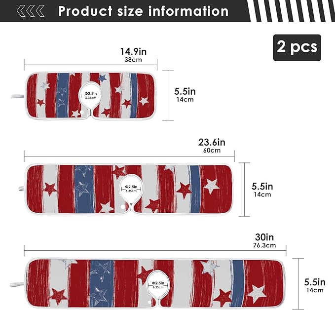 2 PCS Kitchen Sink Splash Guard 30 Inch Faucet Mat for Kitchen Sink Bathroom Sink Faucet Absorbing Drip Drain Mat Pad Microfiber Soft Washable White and Red Patriotic Striped Stars