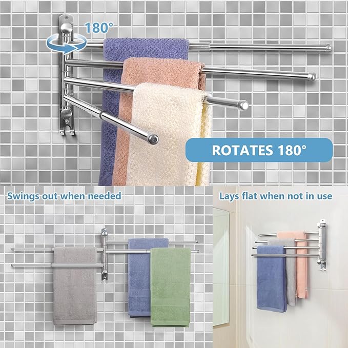 Adjustable Bathroom Towel Rack JSVER SUS304 Stainless Steel Towel Rack with Adjustable Arms (Silver, 4 Arms)