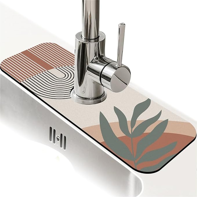 Faucet Draining Mat For Kitchen Sink, Boho Absorbent Diatom Mud Absorbent Drain Pad For Bathroom Kitchen Sink Splash Guard Drying Mat