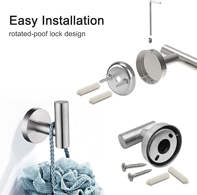 7 PCS Bathroom Hardware Set, Brushed Nickel Stainless Steel Bathroom Tower Rack Set Wall Mounted Includes 16" Towel Bar, Toilet Towel Paper Holder, Towel Ring, 4 Robe Towel Hooks