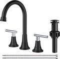 FORIOUS 3 Hole Rv Bathroom Faucet Black and Chrome, 2 Handle Mix Color Matte Black and Polished Chrome Bathroom Sink Faucet 3 Hole, with 360° Rotating Spout, Pop-up Drain, and Supply Line
