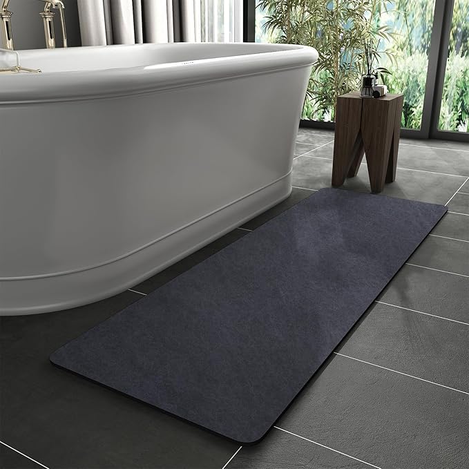 MontVoo -Bath Mat Rug-Rubber Backing Non Slip Quick Dry Absorbent Thin Bathroom Rugs Fit Under Door-Faux Suede Surface Bathroom Floor Mats-Shower Rug for in Front of Bathtub Shower Navy 24"X70"