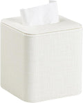 Square Tissue Box Cover with Magnetic Closure, Modern PU Leather Tissue Box Holder for Bathroom Vanity Countertop Night Stands Bedroom Office Desk, Stylish Cube Tissue Holder (Cream)