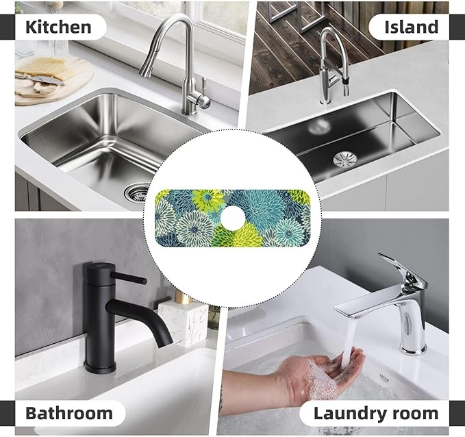 Kitchen Faucet Mat 15 x 5.5 Inch Abstract retro flower Faucet Draining Mat Farmhouse Absorbent Drying Mat Sink Splash Guard Behind Faucet Drip Catcher for Kitchen Bathroom