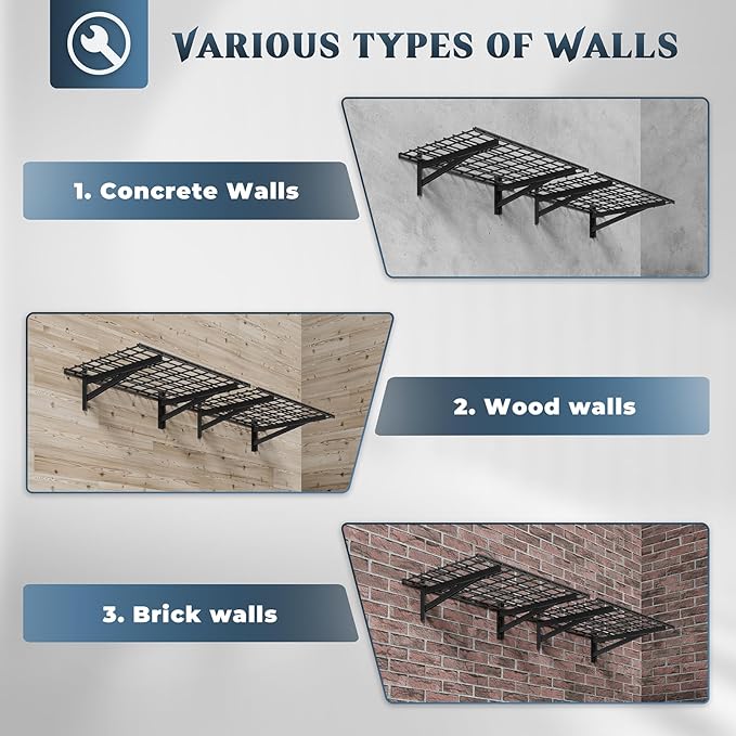 2 Pack Heavy Duty Garage Wall Shelving Set, 2x3ft, Black, Wall Mounted, Traditional Style, 2 Shelves, 700lbs Capacity