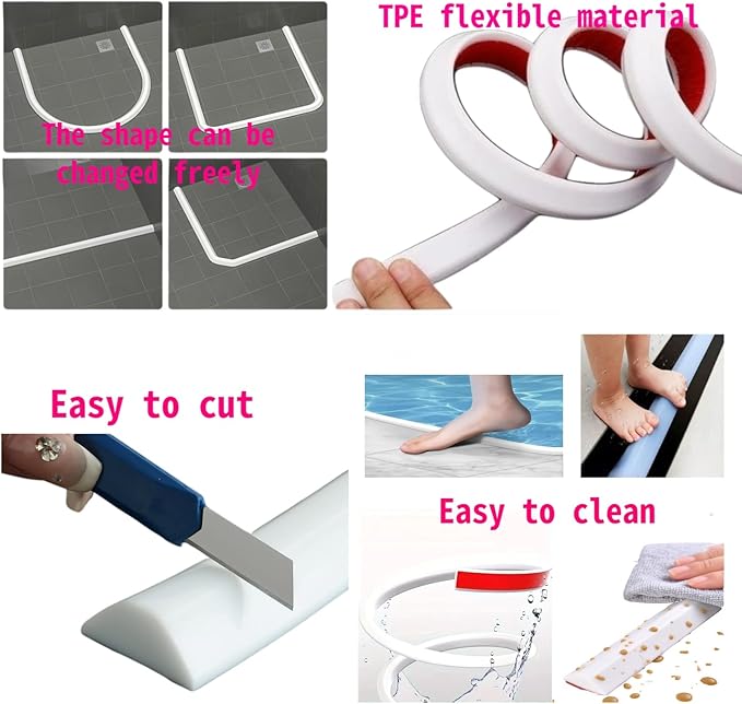 78in-Shower Threshold Water Dam,Shower Water Guard,Flexible Waterproof Splash,Self-Adhesive-Easy Install,For Use In Thresholds Of Bathrooms And Kitchens Countertop Bedrooms(Transparent)