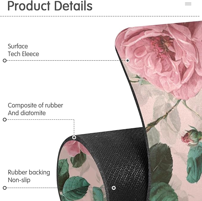 Kitchen Sink Splash Guard 2 PCS 30 Inch Sink Faucet Mat Splash Guard for Bathroom Countertop Water Absorbent Foldable Cuttable Soft Washable Pink Vintage Roses with Leaves