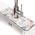 Kitchen Sink Splash Guard，Pink watercolor peonies Faucet Mat Sink Gadgets-Super Absorbent Fast Drying Mat Drip Catcher for Kitchen, Bathroom,Sink Mat, Dish Drying Mat, Bathroom(15" X 5.5" )