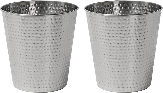 happimess HPM1110C-SET2 Axel Modern Minimalist Hammered Steel 2 Gal Waste Bin for Kitchen, Office, Bathroom, Bedroom, Dorm, Brushed Steel (Set of 2)
