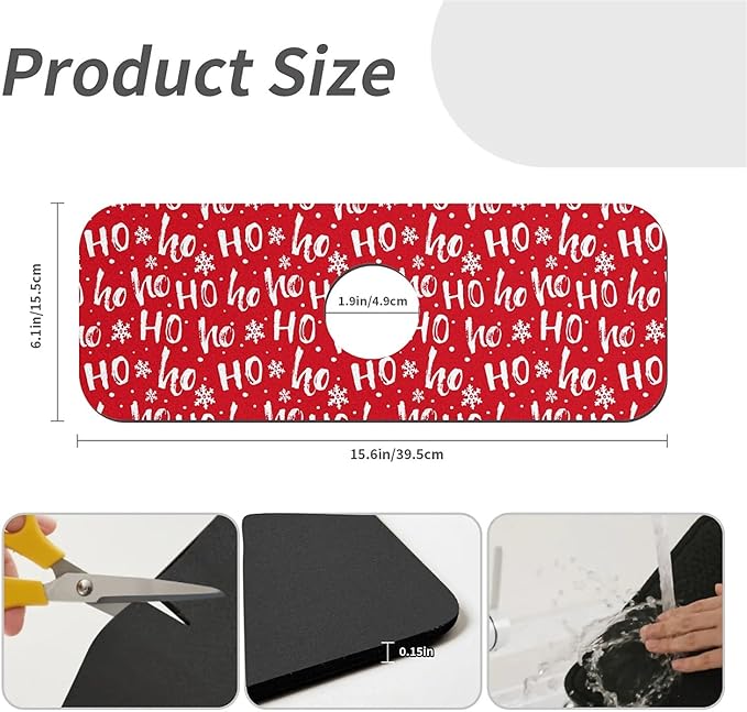 Faucet Draining Mat For Kitchen Sink, Christmas Hohoho Diatom Mud Absorbent Drain Pad For Bathroom Kitchen Sink Splash Guard Drying Mat