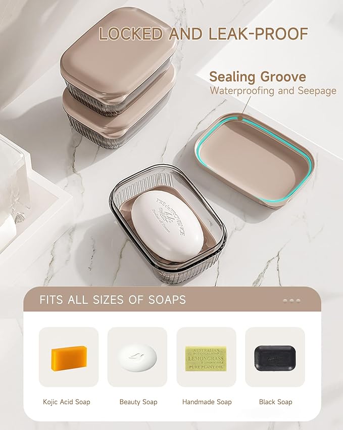 Travel Soap Case, Leakproof Soap Container with Lid, Portable Bar Soap Holder for Traveling, Transparently Soap Dishes for Bathroom, Shower, Gym, School, Camping, Vacation, Outdoor