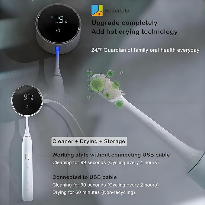 Bathroom Toothbrush Holders Cleaner & Dryer - ZEZHOU Wall Mounted Electric Tooth Brush Razor Holder Cleaning & Air Drying with Auto Sensor Open/Close Cover for Kids Bathroom Accessories, Home, Travel