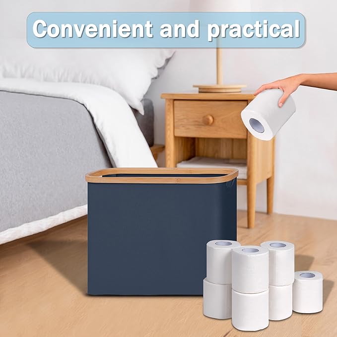 efluky Toilet Paper Basket with Lid, Toilet Paper Organizer for Bathroom, Free Standing Toilet Paper Holder with Storage, Blue