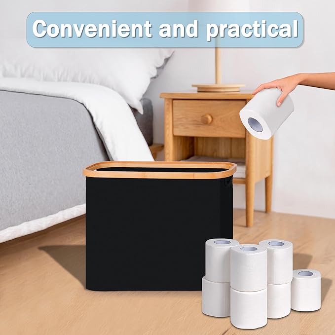 efluky Toilet Paper Storage, Toilet Paper Basket with Lid, Bathroom Storage Organizer, Free Standing Holder Up to 9 Mega Rolls, Black