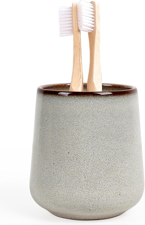 INGOFIN Ceramic Toothbrush Holder, 12 oz Toothpaste Holder Bathroom Cup, Tooth Brush Holder for Vanity Countertop, Organizer Storage for Cosmetic, Makeup, Office Pencils, Kiln-Glazed