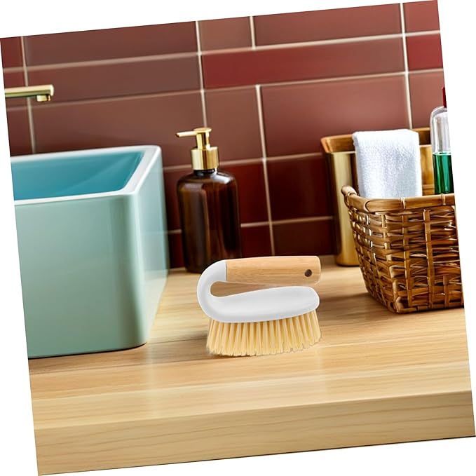GANAZONO Multi-Function Hard Scrubbing Brush with Wood Handle for Bathroom Kitchen Tile and Floor Crevices Portable Compact Cleaning Tool for Narrow Spaces and Grout Lines