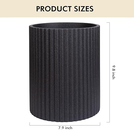 Black Luxury Stone Bathroom Trash Can, Modern Bathroom Office Trash Can, Resin Wastebasket, Garbage Receptacle Bin for Bathrooms, Offices, Powder Rooms, Kitchens (Black)
