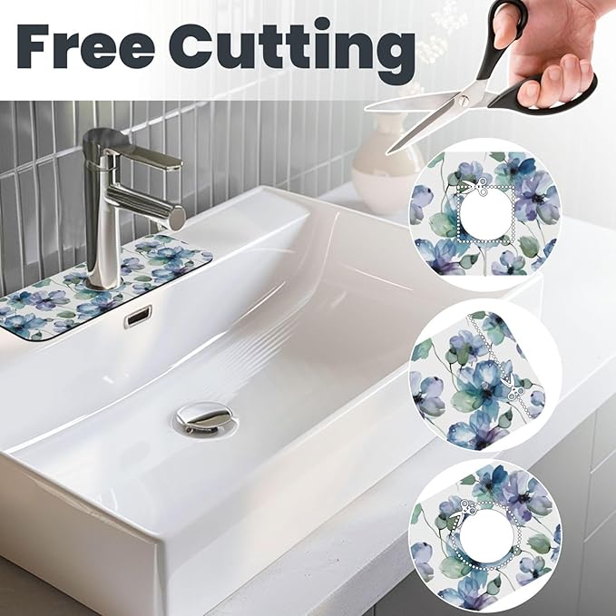 Abstract Flower Blooming Floral Watercolor Kitchen Sink Splash Guard Faucet Mat Super Absorbent Fast Drying Mat Sink Gadgets-Fast Drying Pad Sink Mat For Kitchen Bathroom (15" X 5.5" )