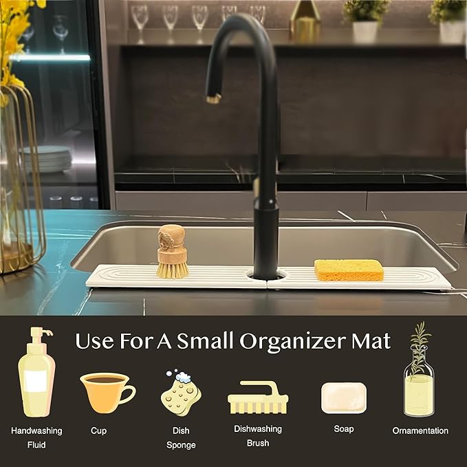 Faucet Mat for Kitchen Sink, Stone Drying Mat for Kitchen Counter, Stone Mat Bathroom, Kitchen Mat, Sink Mat, Water Absorbing Stone Tray for Sink, Bathroom Stone Mat (WHITE, 23.6*4")