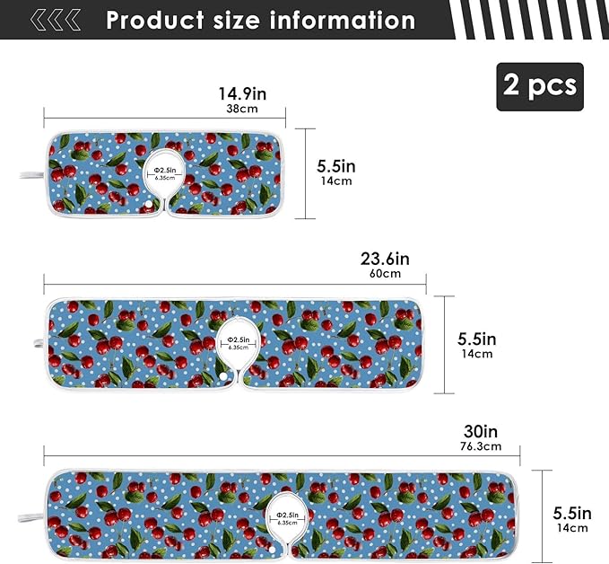 2 PCS Kitchen Sink Splash Guard 30 Inch Faucet Mat for Kitchen Sink Bathroom Sink Faucet Absorbing Drip Drain Mat Pad Microfiber Soft Washable Green Blue Cherry and Polka Dots