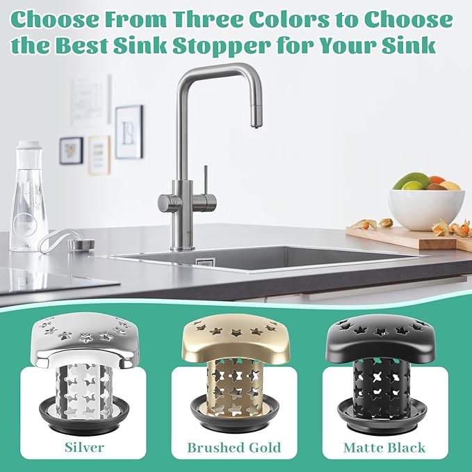 Bathtub Drain Hair Catcher Push Stopper,Stainless Steel Tub Drain Protector,Suitable for US Standard 1in-1.5in Diameter of Drain Hole (Matte Black)