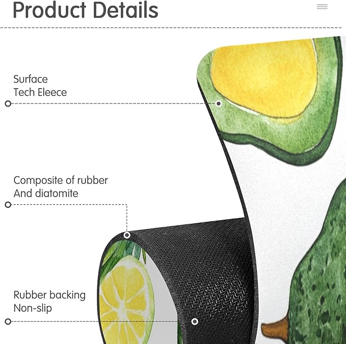 Cartoon Green Avocados Pineapples Kitchen Sink Splash Guard Faucet Mat Diatomite Absorbent Pad for Bathroom RV 14.7x5.4in 2PCS water