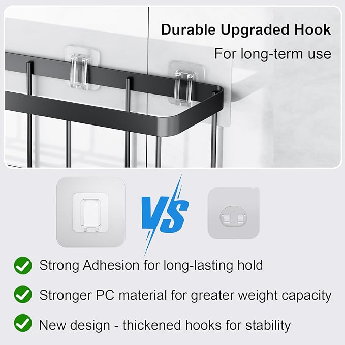 20 Pack Shower Caddy Adhesive Replacement Flat, Transparent Strong Adhesive Hooks, No Drilling, Waterproof Wall Hooks for Shower Caddy, Bathroom Storage Shelves and Kitchen Racks