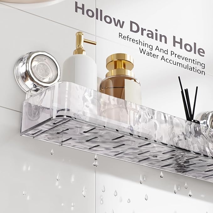 Corrugated Suction Cup Storage Holder,Movable Shower Shelf Suction Cup,Shower Caddy Large Capacity Bathroom Organizer,No-Drill Wall-Mounted Storage Shelf,Bathroom Organizers and Storages(White)