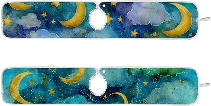 Sink Faucet Absorbing Mat Kitchen Sink Splash Guard Splash Faucet Drip Catcher for Bar RV Bathroom 2PCS 14.9x5.5in Watercolor Moon Star Green