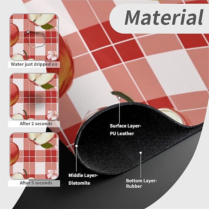 Kitchen Sink Splash Guard，Apple-on a checkered Faucet Mat Sink Gadgets-Super Absorbent Fast Drying Mat Drip Catcher for Kitchen, Bathroom,Sink Mat, Dish Drying Mat, Bathroom(15" X 5.5" )