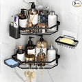 Corner Shower Caddy, 5-Pack Adhesive Shower Corner Organizer Shelves, No Drilling Stainless Steel Shower Storage Rack with Soap&Toothpaste Holder for Bathroom, Dorm and Kitchen (black)