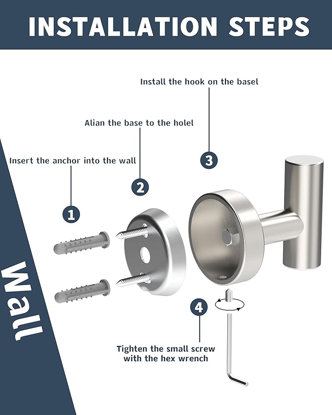 Brushed Nickel Towel Hook, Coat Robe Clothes Hook for Kitchen Garage Wall Mounted 4 Pack, 304 Stainless Steel, Heavy Duty Door Hanger, Cabinet Closet Wall Hook for Hotel Pool (Brushed Nickel)