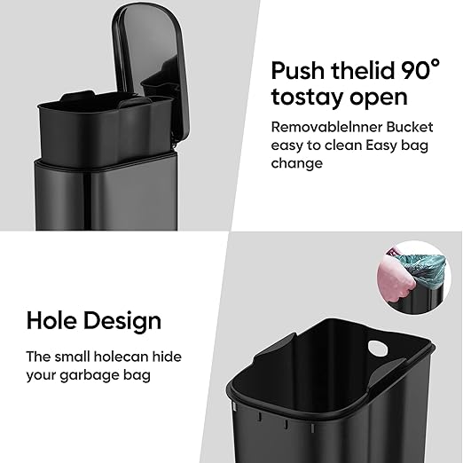 2.6 Gallons 10 Liter Stainless Steel Trash Can Dust Bin Waste Bin Kitchen Bathroom Garbage Can Pedal with Lid Powder Brushed Black Gold