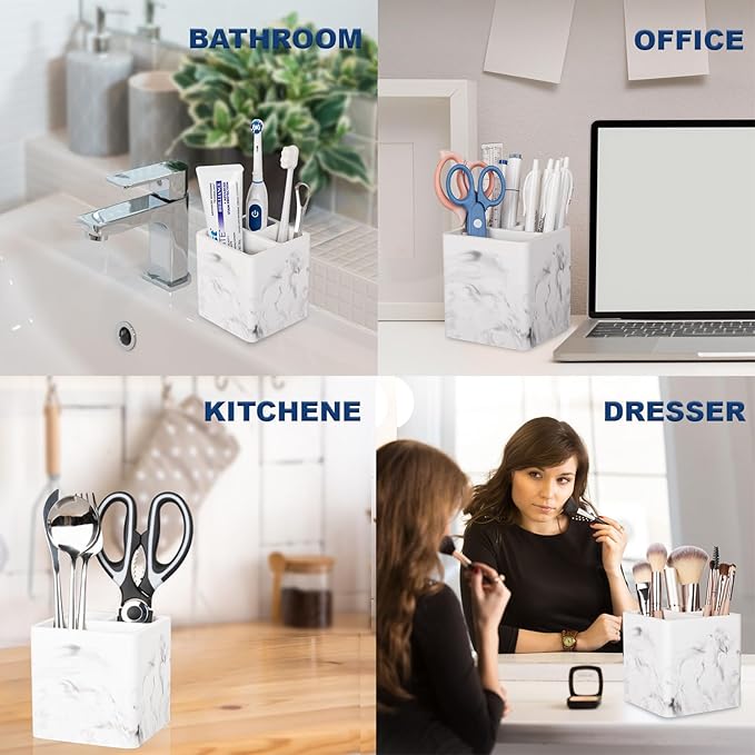 Diatomite Toothbrush Holders for Bathrooms, Electric Toothbrush and Toothpaste Holder 3 Slots Tooth Brush Organizer for Bathroom Countertop, Shower, Vanity, 2 Pack, Marble White