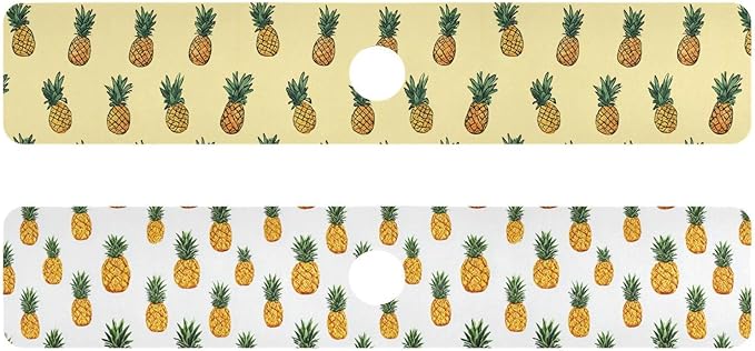 Light Yellow Pineapple White Kitchen Sink Splash Guard Sink Faucet Mat Faucet Handle Drip Catcher Drain Mats for Kitchen Bathroom Countertop Absorbent Dish Drying Pad 2Pack 14.7x5.4