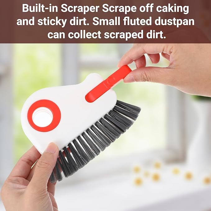 2 PCS Groove Cleaning Brush, 2 in 1 Window Track Cleaning Tool Crevice Cleanings Brush Multifunction Hard Bristle with Hidden Scraper Grout Cleaner Grip Brushes for Slid Door Track Window Sill