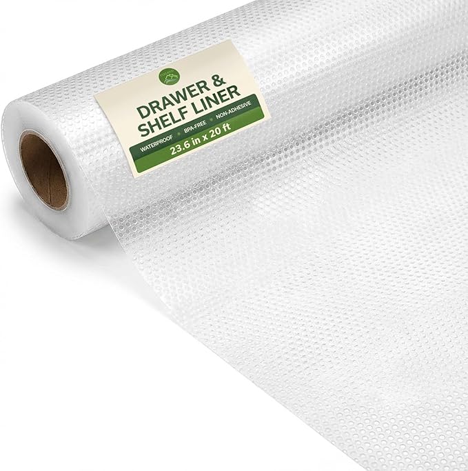 EVALAND Shelf Liners for Kitchen Cabinets Non-Adhesive 23.6" x 20 FT Clear Drawer Liner Non Slip, Washable Cabinet Liner, Waterproof Shelf Liners for Cabinets, Refrigerator Bathroom Pantry Cabinet Mat