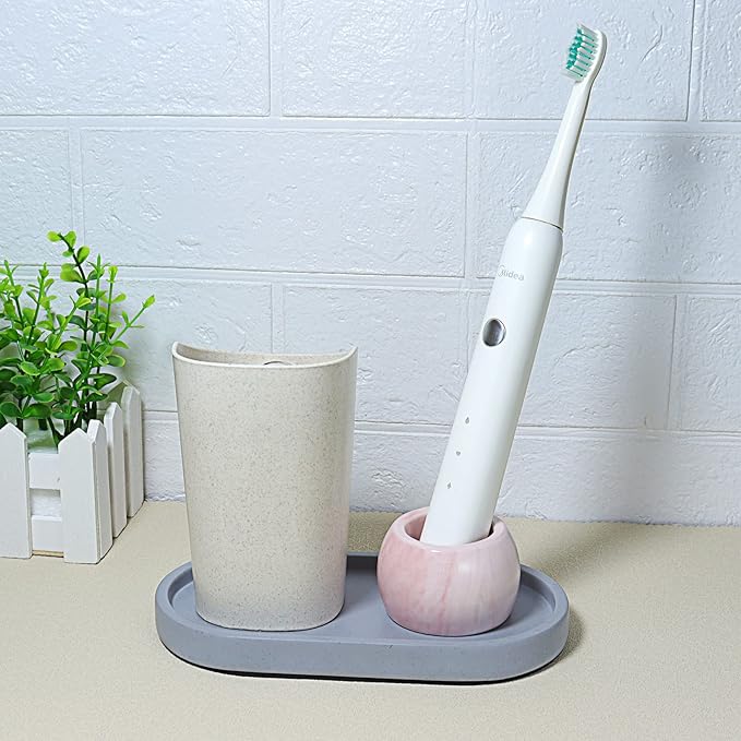Small Ceramic Electric Toothbrush Holder Stand for Bathroom Vanity Countertop,Set of 2,Pink