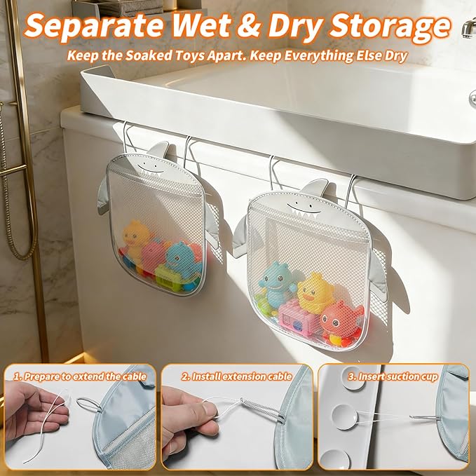 Extra-Long 31.5 Inch Bathtub Splash Guard for Kids,2 Storage Pockets Large Capacity Bath Toy Caddy Holder,Silicone Water Shield Prevent Bathroom Spills