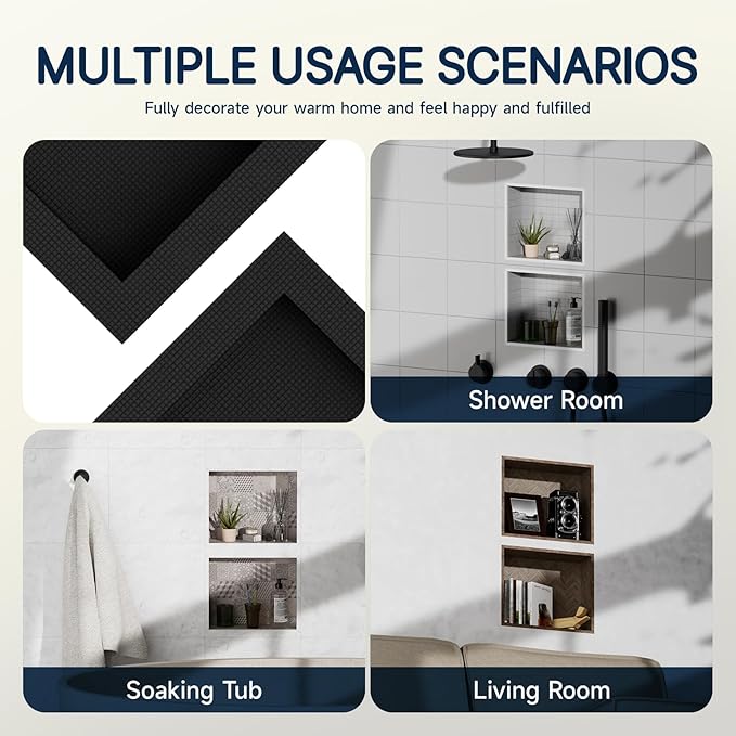 Homevacious 16" x 26" XPS Shower Niche Ready for Tile Double Waterproof Shelf Bathroom Wall Niche Insert Tile Ready Black Recessed Shower Boxes with Removable Shelf for Bathroom Storage