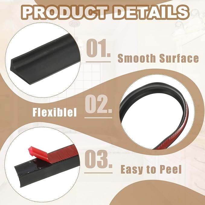 PATIKIL 118 Inch Collapsible Shower Threshold Water Dam Guard, Shower Stopper Barrier Self Adhesive Sink Splash Guard for Frameless Shower Door Bottom, Black (0.8"Wx0.5"T)